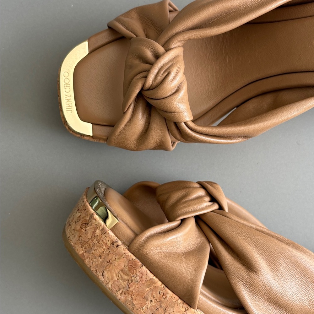 Jimmy Choo Tan Cork Wedge Sandals 8 - Picture 3 of 8